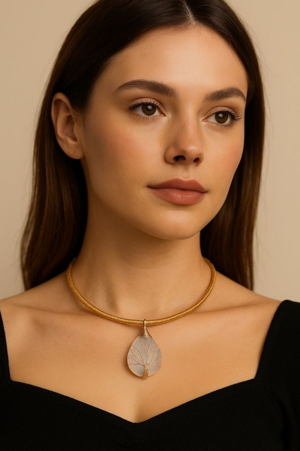 COLLANA AUREA RIGIDA CAPIM DOURADO ALBERO DELLA VITA OPALITE CON SCATOLA C