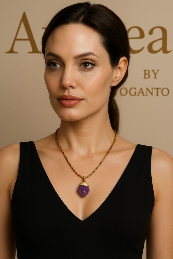 COLLANA AUREA CAPIM DOURADO CON AMETISTA GREZZA CON SCATOLA C