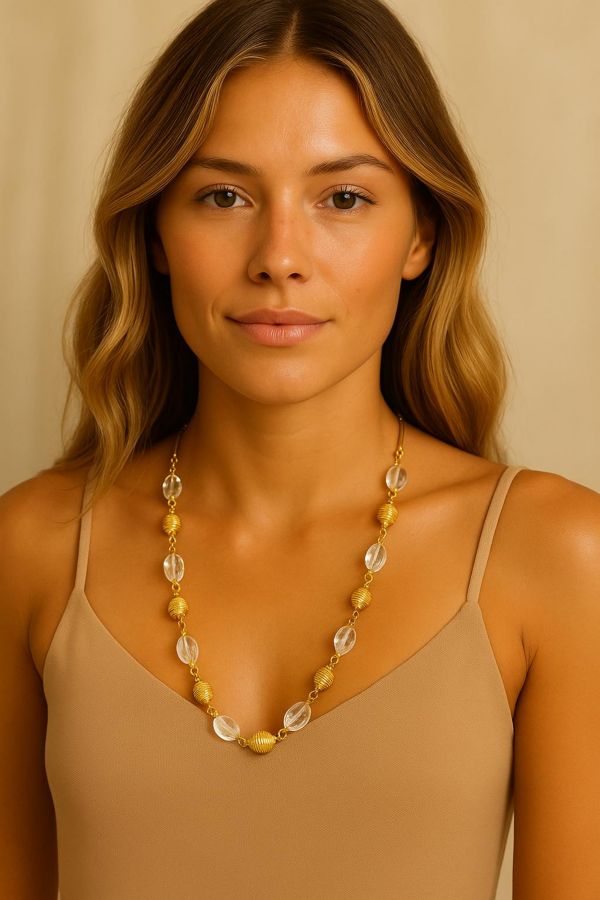 COLLANA AUREA CON CRISTALLO DI ROCCA - CAPIM DOURADO CM 38 CON SCATOLA