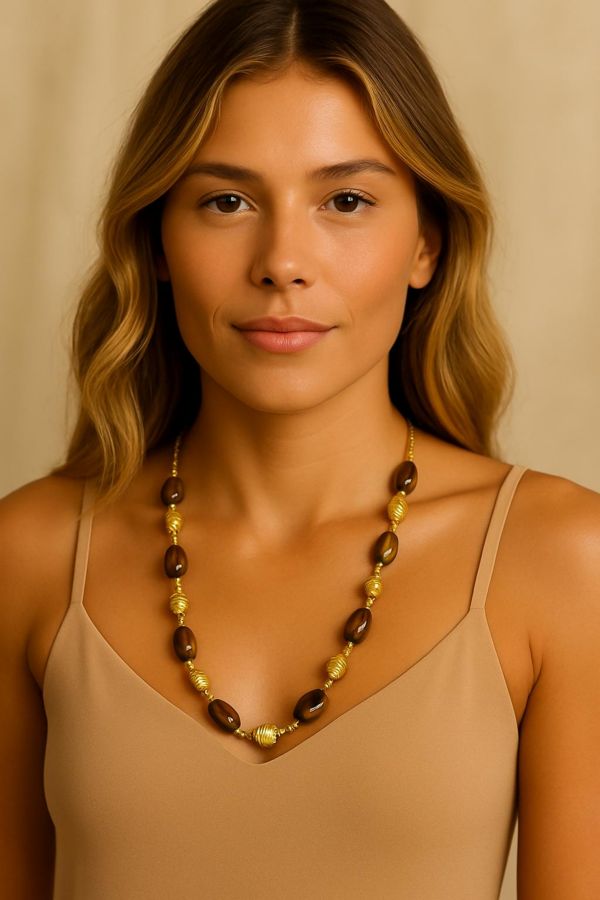 COLLANA AUREA CON OCCHIO DI TIGRE - CAPIM DOURADO CM 38 CON SCATOLA