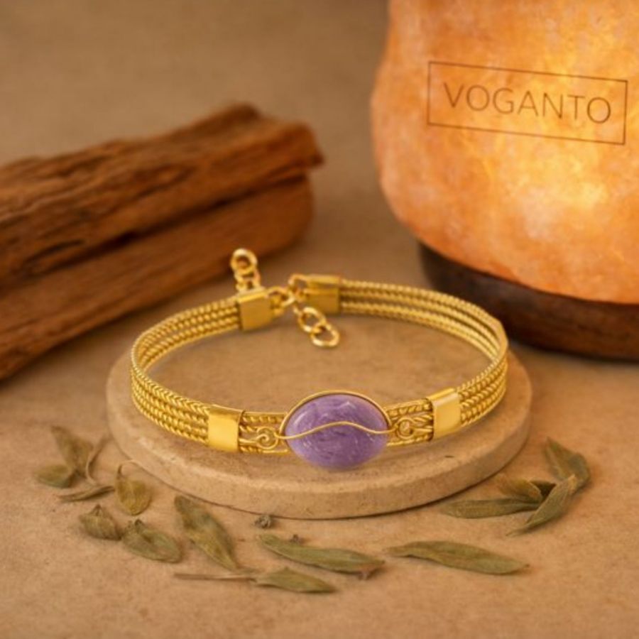 BRACCIALE AUREA - CAPIM DOURADO CON AMETISTA CENTRALE CON SCATOLA