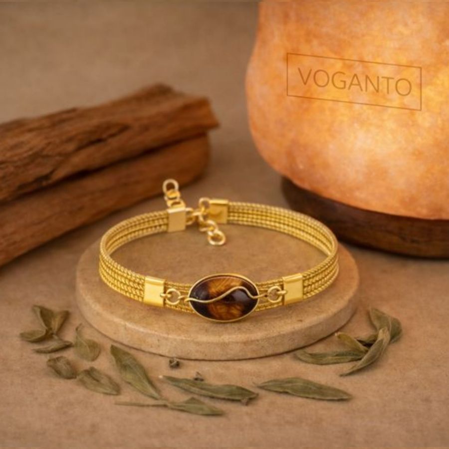 BRACCIALE AUREA - CAPIM DOURADO CON OCCHIO DI TIGRE CENTRALE CON SCATOLA