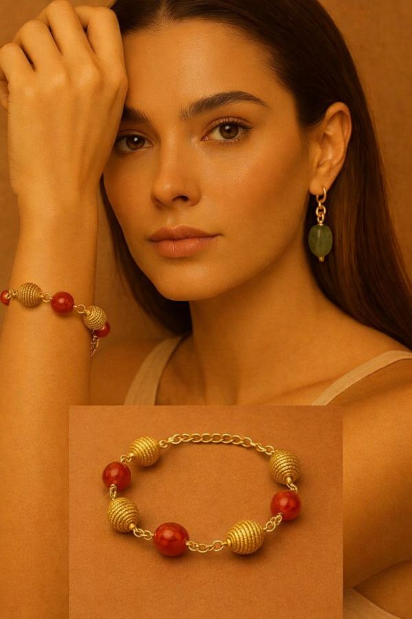 BRACCIALE AUREA CORNIOLA E SFERE DI CAPIM DOURADO CM 18 CON SCATOLA C