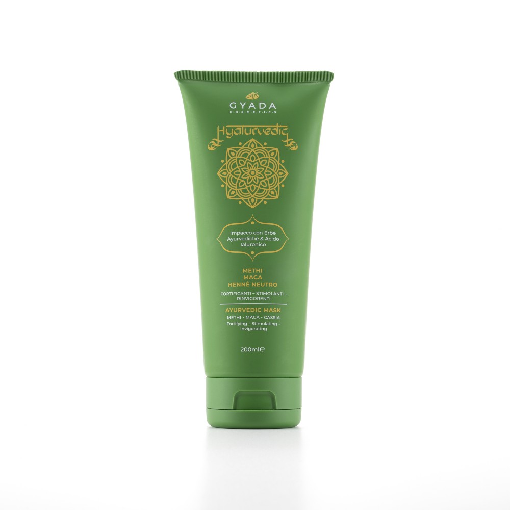 Mascarilla ayurvédica fortificante con ácido hialurónico: methi, maca y henna neutra