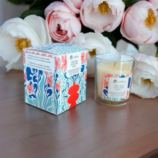 CANDELA IN CERA DI SOIA FLOREAL - FELICITA' - SINFONIA DI PEONIA GR 200 C