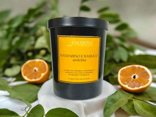 CANDELA IN CERA DI SOIA EMOZIONA - AMICIZIA - BASILICO E MANDARINO GR 200 C