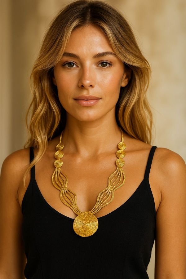 COLLANA AUREA - CAPIM DOURADO CON 7 MANDALA CM 38 CON SCATOLA