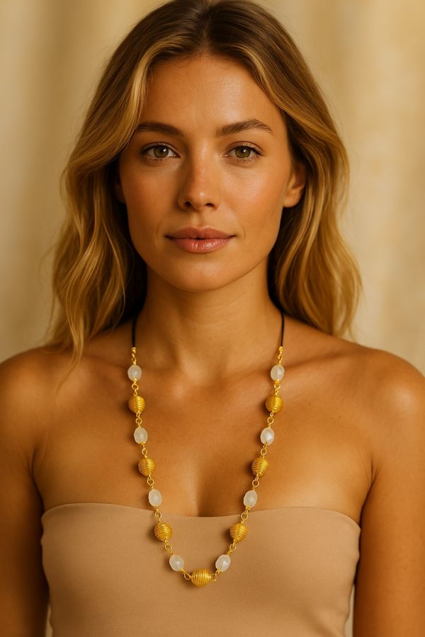 COLLANA AUREA CON QUARZO ROSA - CAPIM DOURADO CM 38 CON SCATOLA