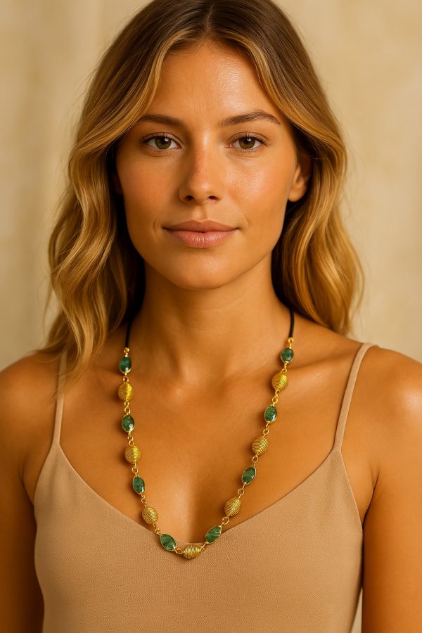 COLLANA AUREA CON AVVENTURINA VERDE - CAPIM DOURADO CM 38 CON SCATOLA