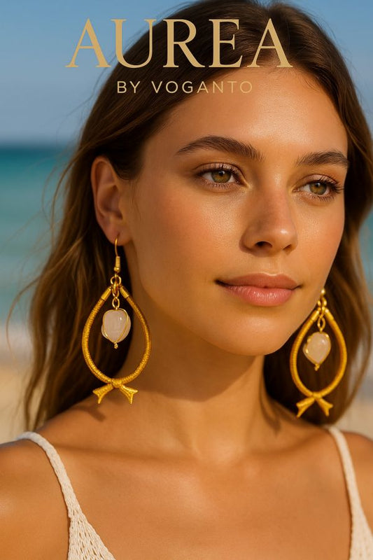 ORECCHINI AUREA PESCIOLINO IN ORO VEGETALE E QUARZO ROSA CM 6,5 CON SCATOLA C