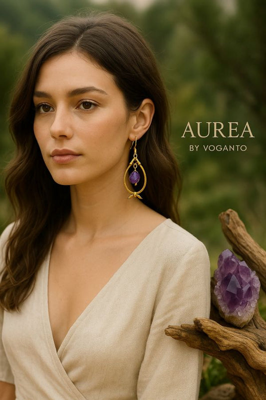 ORECCHINI AUREA PESCIOLINO IN ORO VEGETALE E AMETISTA CM 6,5 CON SCATOLA C