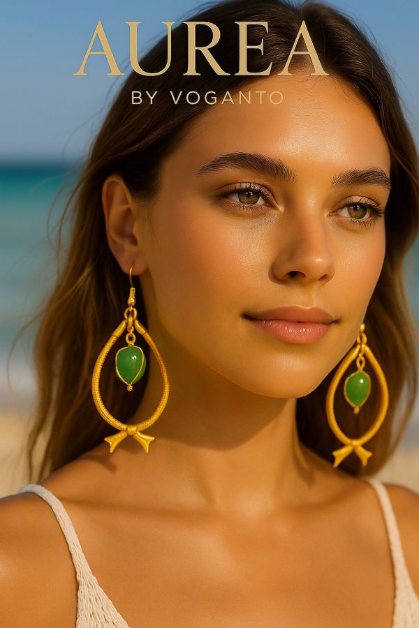 ORECCHINI AUREA PESCIOLINO ORO VEGETALE E AVVENTURINA VERDE CM 6,5 CON SCATOLA C