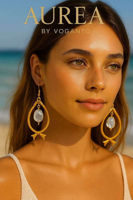 ORECCHINI AUREA PESCIOLINO ORO VEGETALE E CRISTALLO DI ROCCA CM 6,5 CON SCATOL C