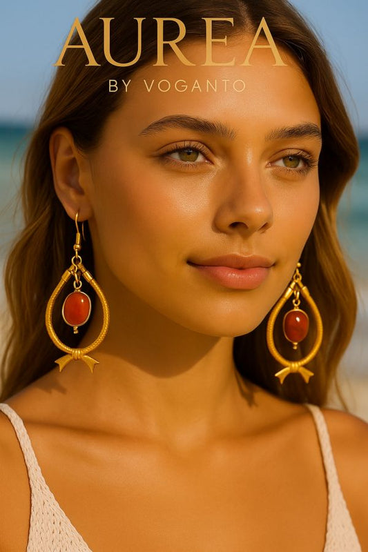 ORECCHINI AUREA PESCIOLINO IN ORO VEGETALE E CORNIOLA CM 6,5 CON SCATOLA C