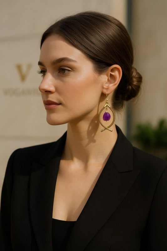 ORECCHINI AUREA PESCIOLINO IN ORO VEGETALE E AGATA ROSA CON SCATOLA C