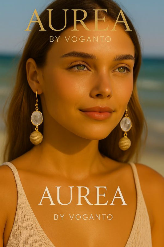 ORECCHINI AUREA CRISTALLO DI ROCCA SFERA DI CAPIM DOURADO CM 5,5 CON SCATOLA C