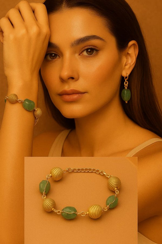 BRACCIALE AUREA ORO VEGETALE AVVENTURINA VERDE CAPIM DOURADO CM 18 CON SCATOLA