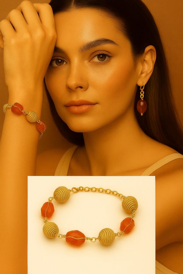 BRACCIALE AUREA CITRINO E SFERE DI CAPIM DOURADO CM 18 CON SCATOLA C