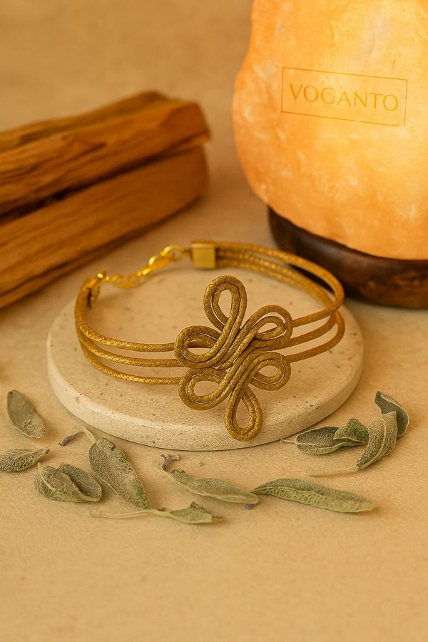 BRACCIALE AUREA RIGIDO INTRECCIO CON FIORE - CAPIM DOURADO CM 21X4 CON SCATOLA