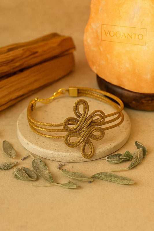 BRACCIALE AUREA RIGIDO INTRECCIO CON FIORE - CAPIM DOURADO CM 21X4 CON SCATOLA