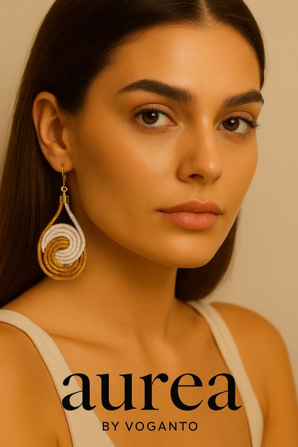 ORECCHINI AUREA - CAPIM DOURADO CERCHI ORO E BIANCHI CM 7X3 CON SCATOLA