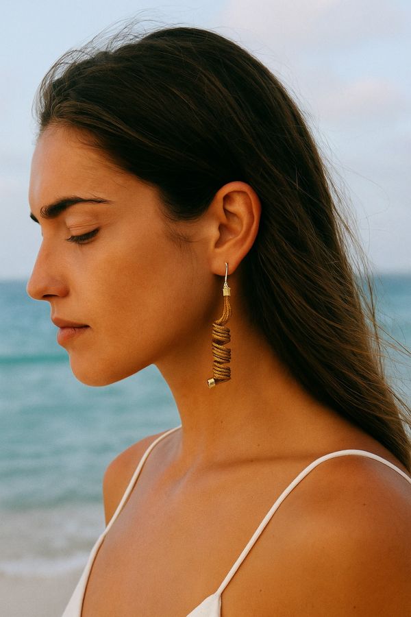 ORECCHINI AUREA - CAPIM DOURADO ARRICCIATO CM 8X1,5 CON SCATOLA