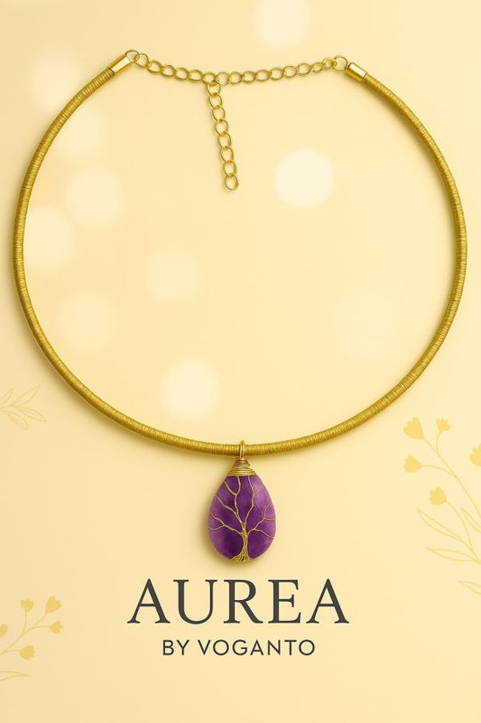 COLLANA AUREA RIGIDA CAPIM DOURADO ALBERO DELLA VITA AMETISTA CON SCATOLA C