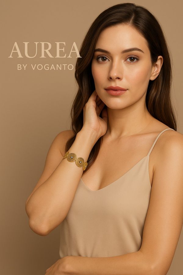 BRACCIALE AUREA IN ORO VEGETALE SPIRALI CON ZIRCONI CAPIM DOURADO CON SCATOLA