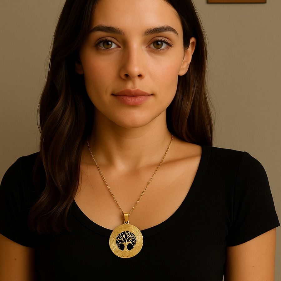 COLLANA AUREA ALBERO DELLA VITA IN ACCIAIO ORO CAPIM DOURADO CM 35