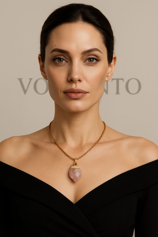 COLLANA AUREA RIGIDA CAPIM DOURADO CON QUARZO ROSA GREZZO CON SCATOLA C