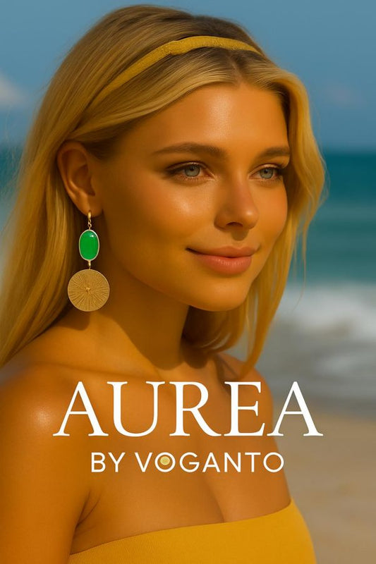 ORECCHINI AUREA IN ORO VEGETALE TONDI AVVENTURINA VERDE CM H6X3 CON SCATOLA C