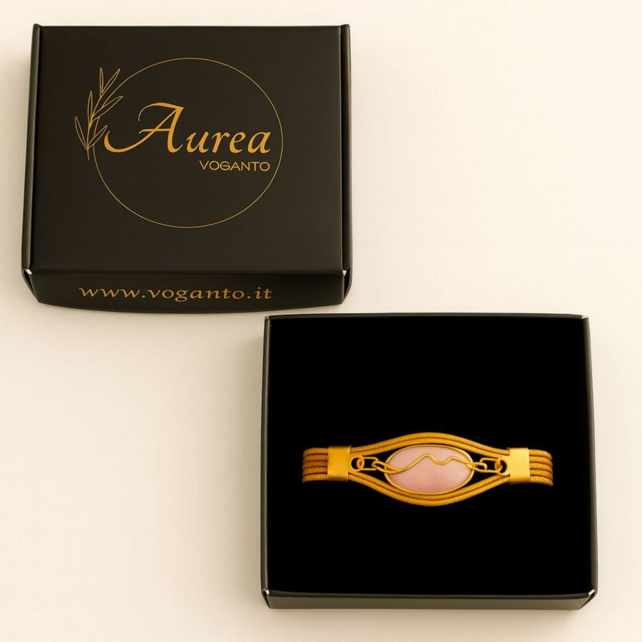 BRACCIALE AUREA - CAPIM DOURADO QUARZO ROSA CENTRALE - CM 16X0,50 CON SCATOLA