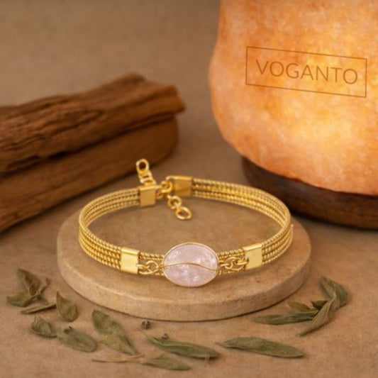 BRACCIALE AUREA - CAPIM DOURADO CON QUARZO ROSA CENTRALE CON SCATOLA