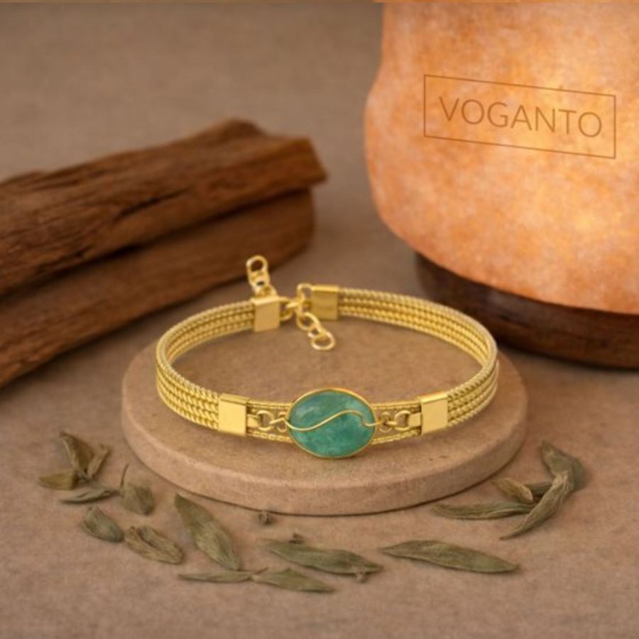 BRACCIALE AUREA - CAPIM DOURADO CON AVVENTURINA VERDE CENTRALE CON SCATOLA