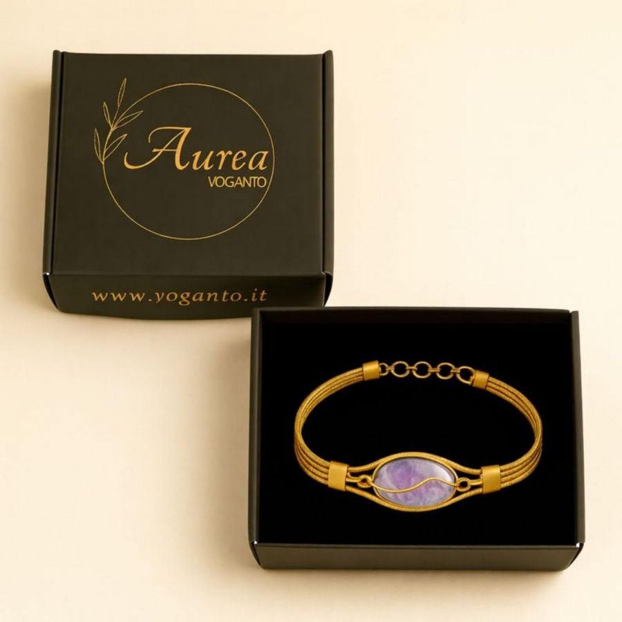 BRACCIALE AUREA - CAPIM DOURADO AMETISTA CENTRALE - CM 16X0,50 CON SCATOLA